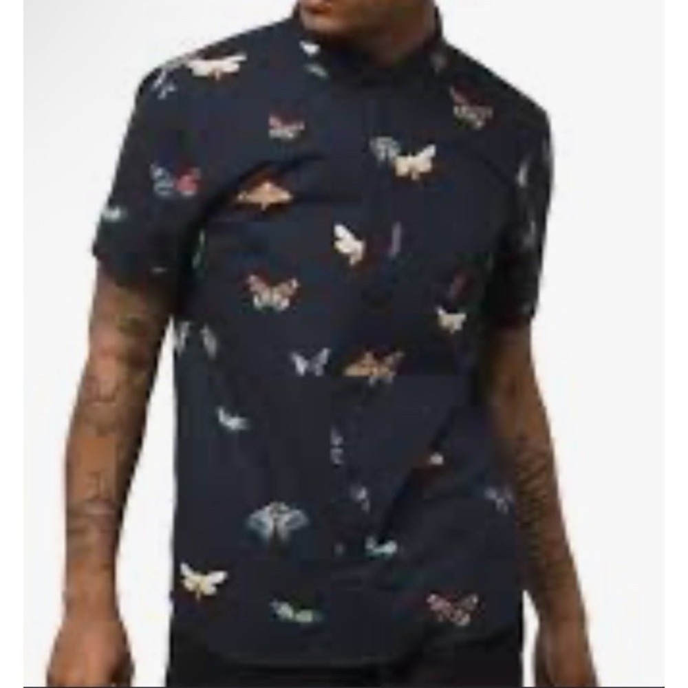 Vans Black Butterfly Button Up Short Sleeve Mens XL